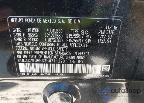 2017 Honda Hr-V Lx from USA, damaged, VIN 3CZRU5H33HM711220
